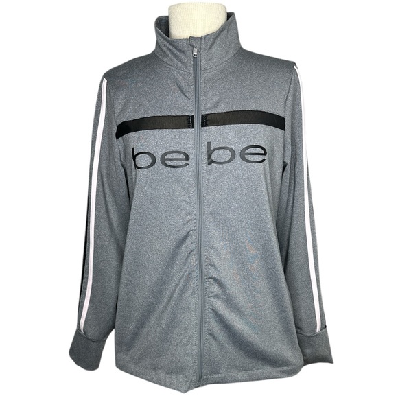 Bebe Sport Mesh Striped Track Jacket in Gray Size Large - Picture 1 of 12